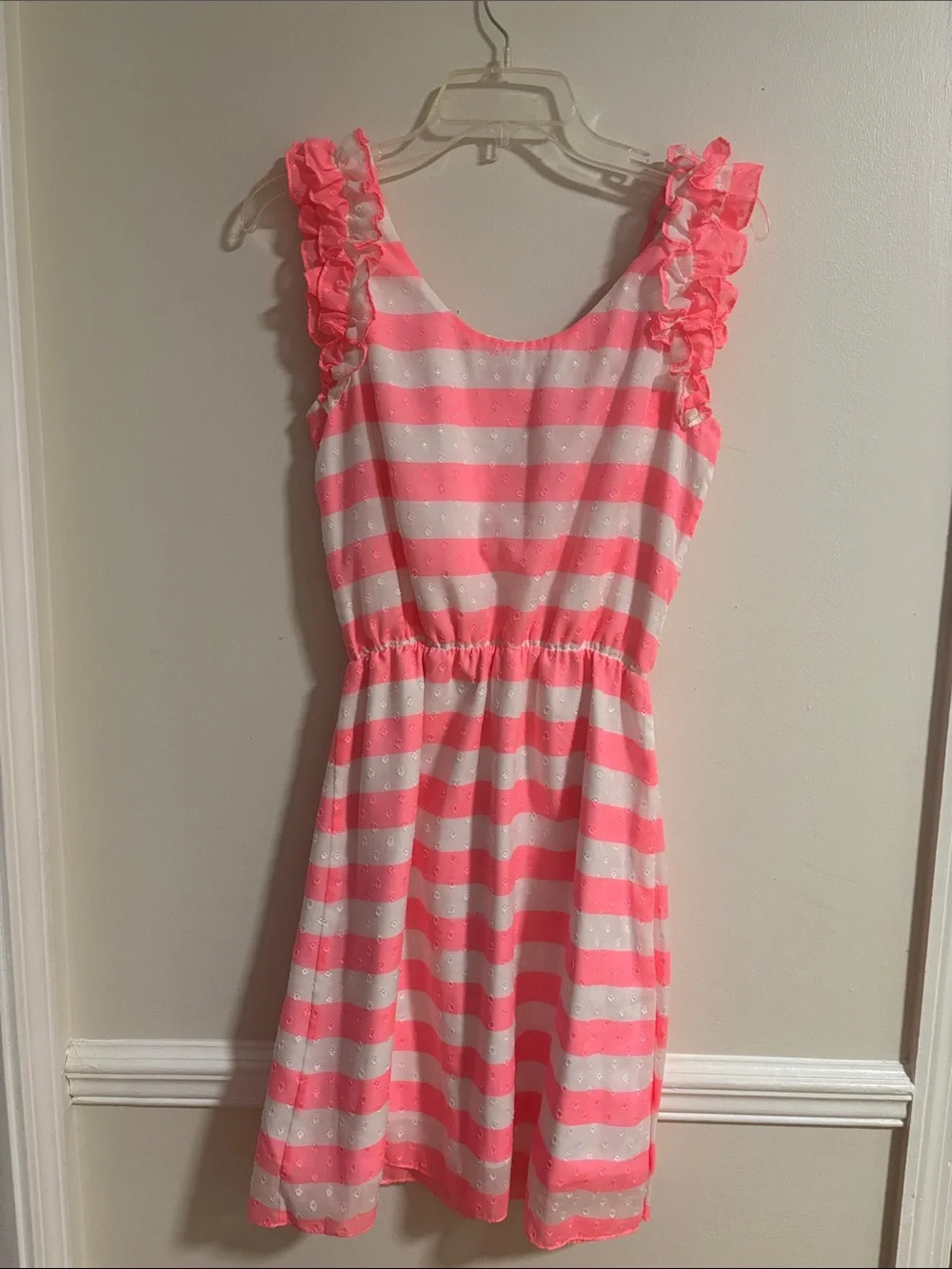 Lilly Pulitzer Pink and White Striped Ruffle Sleeve Casual Dress